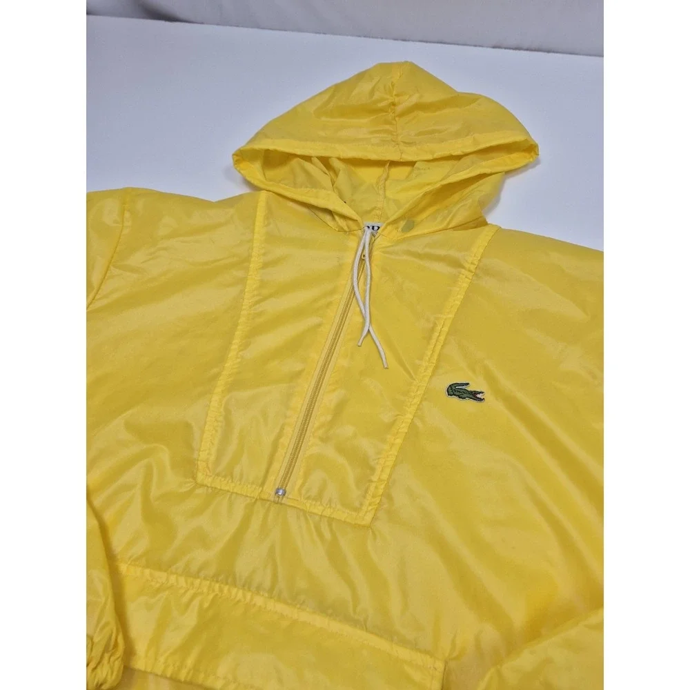 VTG Izod Lacoste Jacket Mens XL Yellow Hooded Anorak 1/4 Zip Windbreaker FLAW